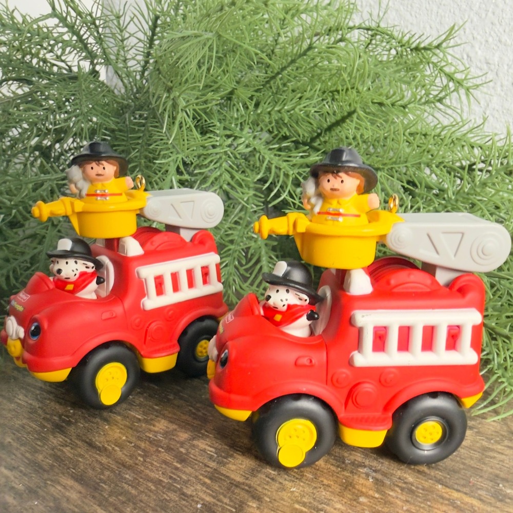 2011 Hallmark Fisher Price Little People Lil Movers Fire Truck Ornament Lot of 2